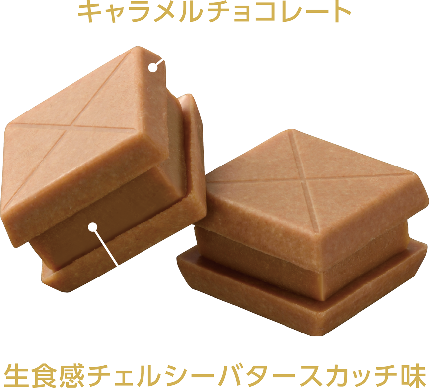 外側：キャラメルチョコレート、内側：生食感チェルシーバタースカッチ味
